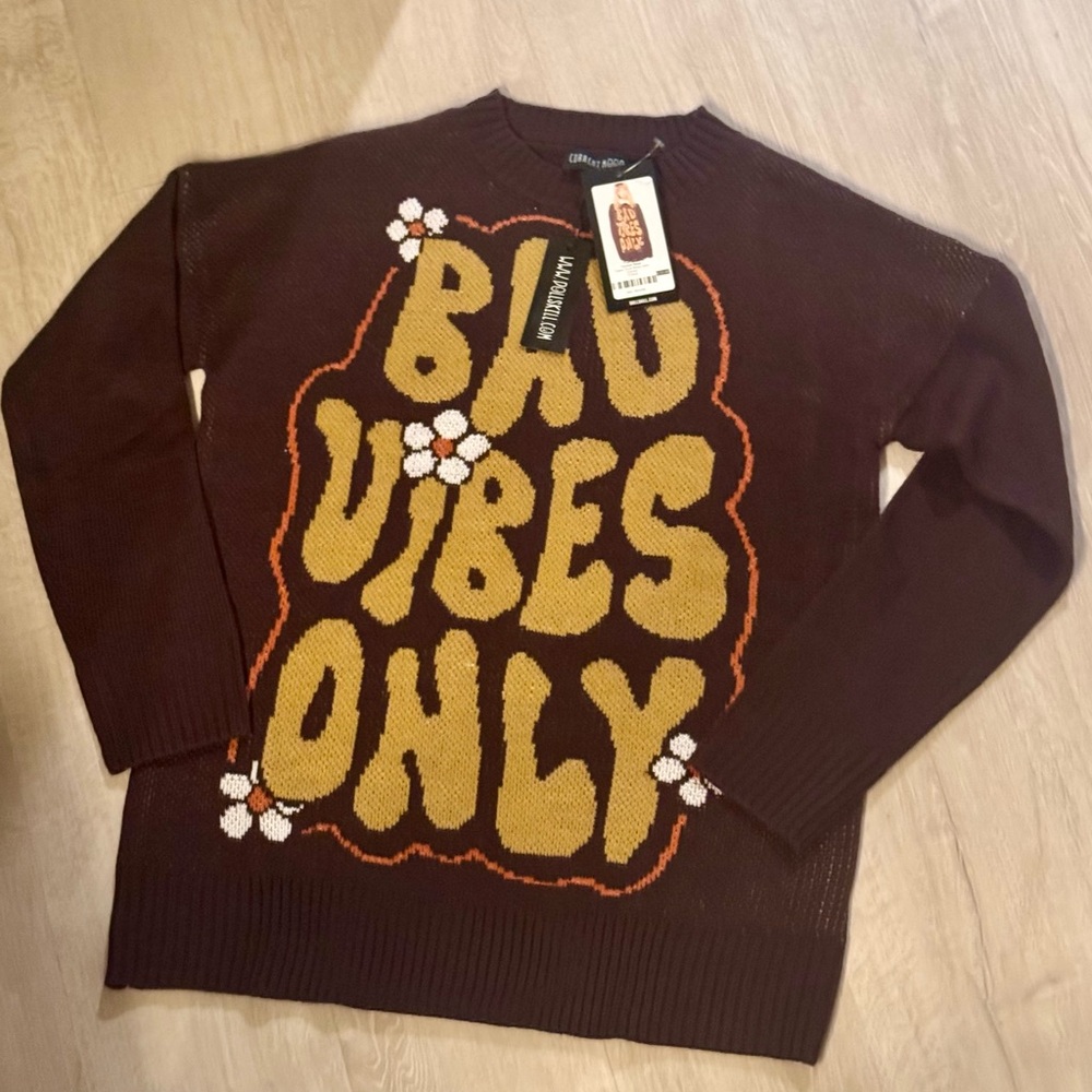 NWT Dolls Kill Current Mood Sweater Bad Vibes Only Oversized Sz XS